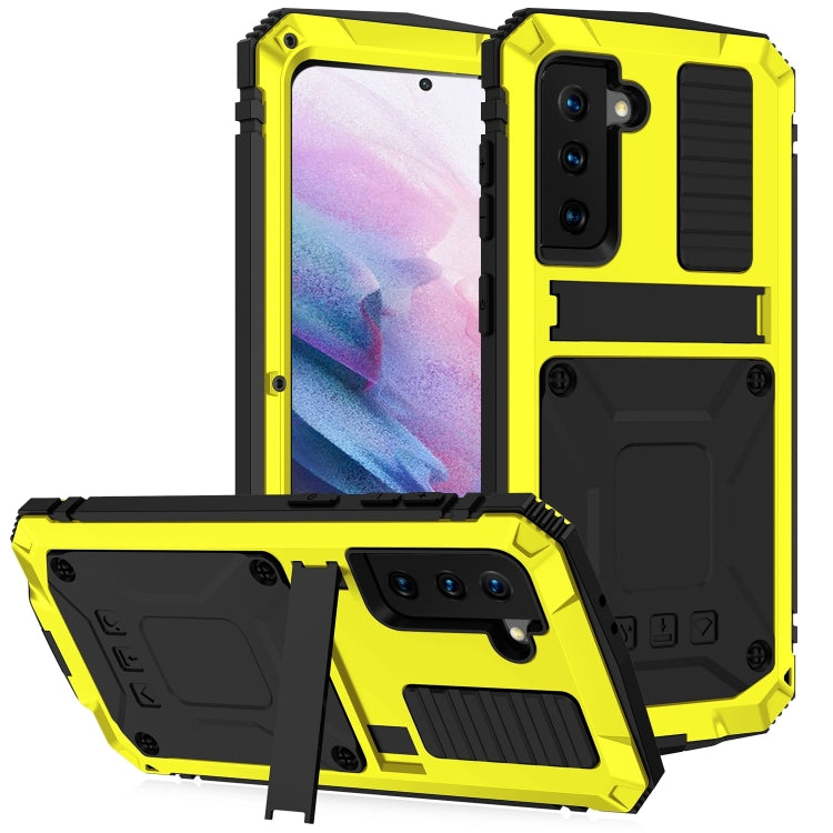 For Samsung Galaxy S21+ 5G R-JUST Shockproof Waterproof Dust-proof Metal + Silicone Protective Case with Holder(Yellow) - free shipping - PMC TechLife - Order now!