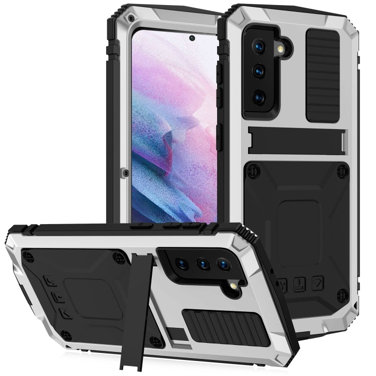 For Samsung Galaxy S21+ 5G R-JUST Shockproof Waterproof Dust-proof Metal + Silicone Protective Case with Holder(Silver) - free shipping - PMC TechLife - Order now!