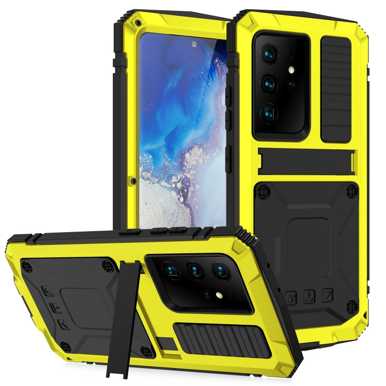 For Samsung Galaxy S21 Ultra 5G R-JUST Shockproof Waterproof Dust-proof Metal + Silicone Protective Case with Holder(Yellow) - Galaxy S21 Ultra 5G Cases by R-JUST | Online Shopping South Africa | PMC TechLife | Buy Now Pay Later Mobicred