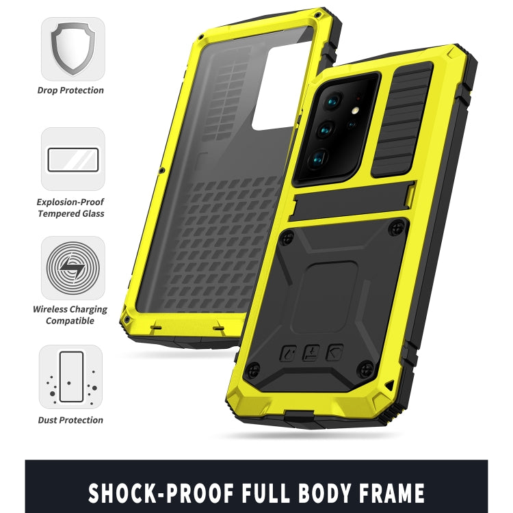 For Samsung Galaxy S21 Ultra 5G R-JUST Shockproof Waterproof Dust-proof Metal + Silicone Protective Case with Holder(Yellow) - Galaxy S21 Ultra 5G Cases by R-JUST | Online Shopping South Africa | PMC TechLife | Buy Now Pay Later Mobicred