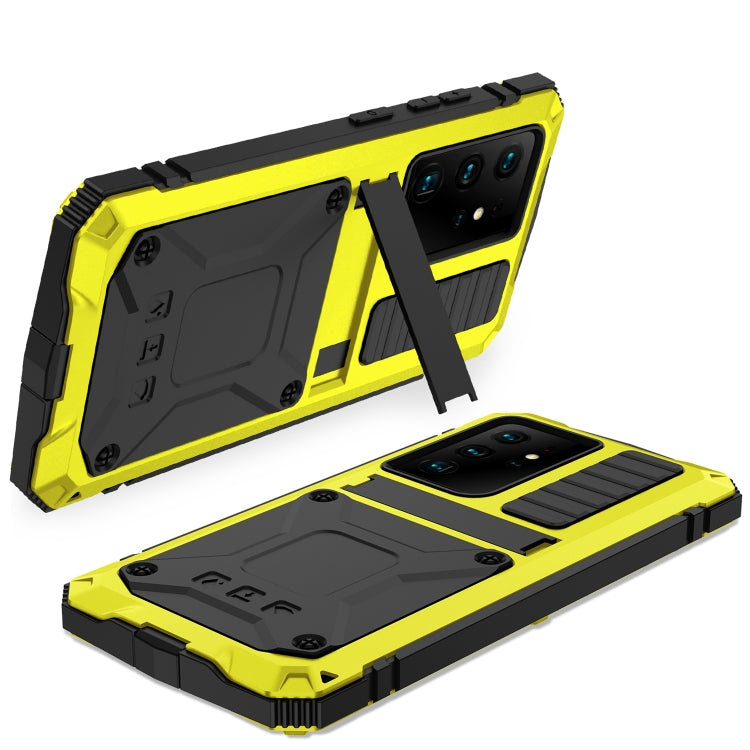 For Samsung Galaxy S21 Ultra 5G R-JUST Shockproof Waterproof Dust-proof Metal + Silicone Protective Case with Holder(Yellow) - Galaxy S21 Ultra 5G Cases by R-JUST | Online Shopping South Africa | PMC TechLife | Buy Now Pay Later Mobicred