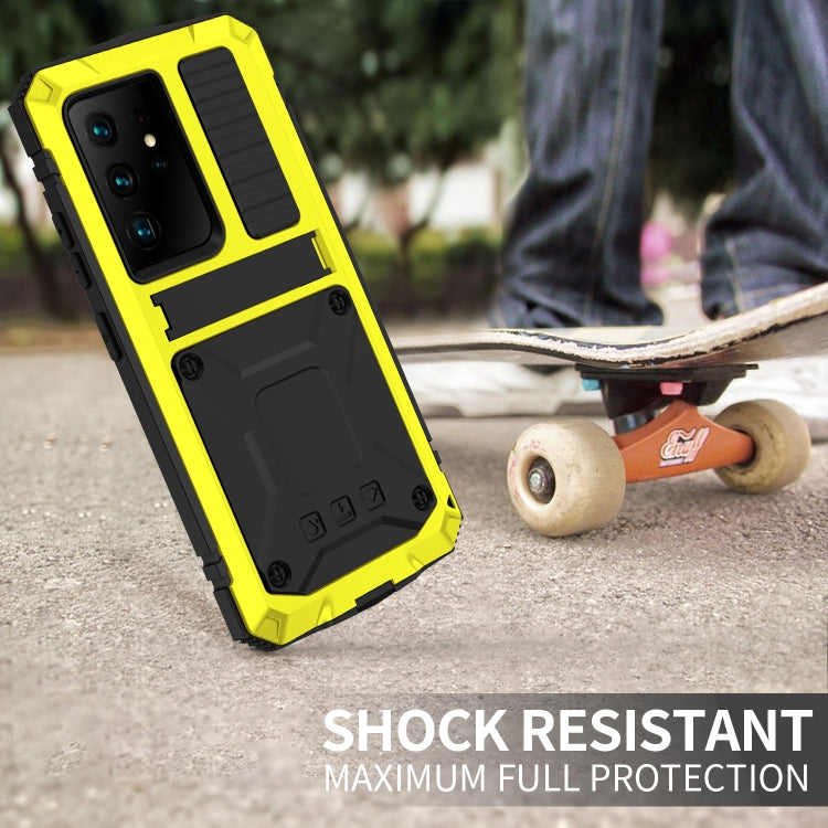 For Samsung Galaxy S21 Ultra 5G R-JUST Shockproof Waterproof Dust-proof Metal + Silicone Protective Case with Holder(Yellow) - Galaxy S21 Ultra 5G Cases by R-JUST | Online Shopping South Africa | PMC TechLife | Buy Now Pay Later Mobicred