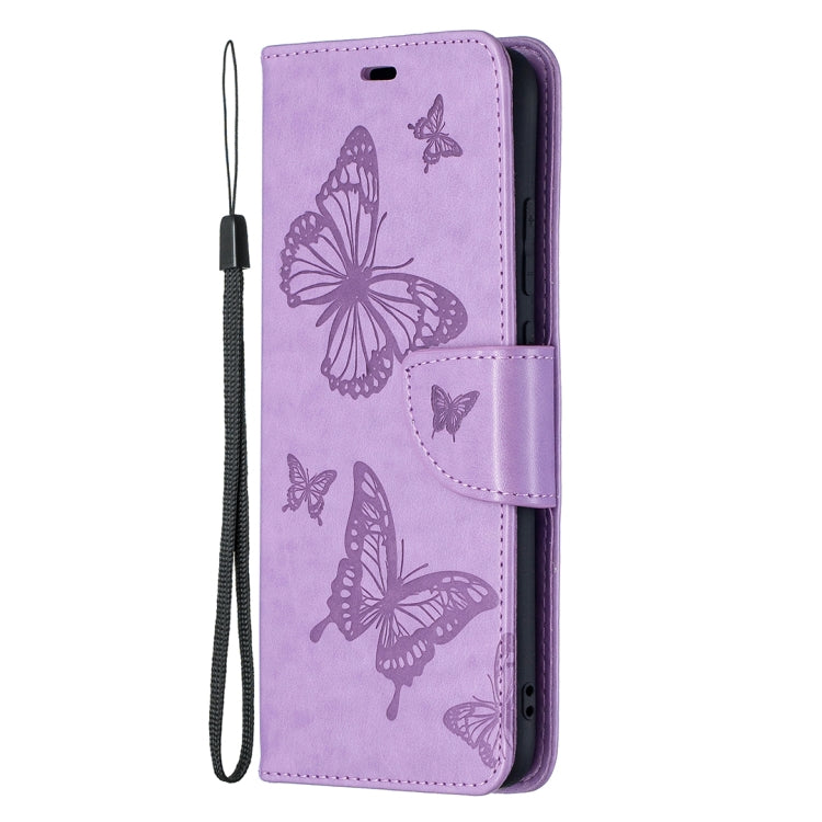 For Samsung Galaxy A02s (EU Version) Embossing Two Butterflies Pattern Horizontal Flip PU Leather Case with Holder & Card Slot & Wallet & Lanyard(Purple) - Galaxy Phone Cases by PMC TechLife | Online Shopping South Africa | PMC TechLife