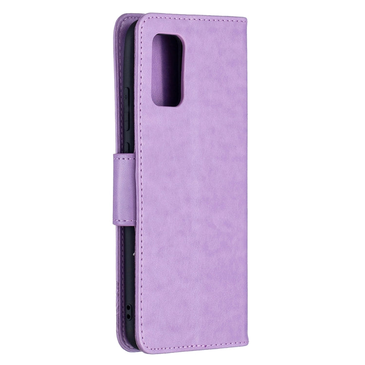 For Samsung Galaxy A02s (EU Version) Embossing Two Butterflies Pattern Horizontal Flip PU Leather Case with Holder & Card Slot & Wallet & Lanyard(Purple) - Galaxy Phone Cases by PMC TechLife | Online Shopping South Africa | PMC TechLife