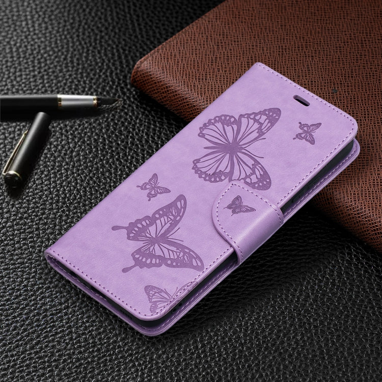For Samsung Galaxy A02s (EU Version) Embossing Two Butterflies Pattern Horizontal Flip PU Leather Case with Holder & Card Slot & Wallet & Lanyard(Purple) - Galaxy Phone Cases by PMC TechLife | Online Shopping South Africa | PMC TechLife