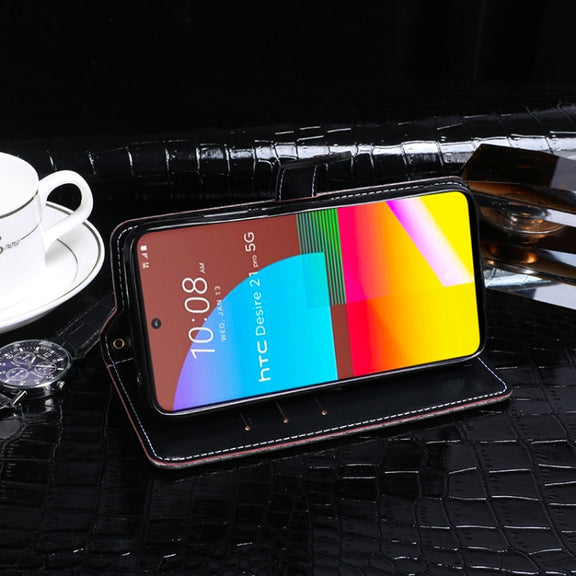 For HTC Desire 21+ idewei Crocodile Texture Horizontal Flip Leather Case with Holder & Card Slots & Wallet(Dark Blue)