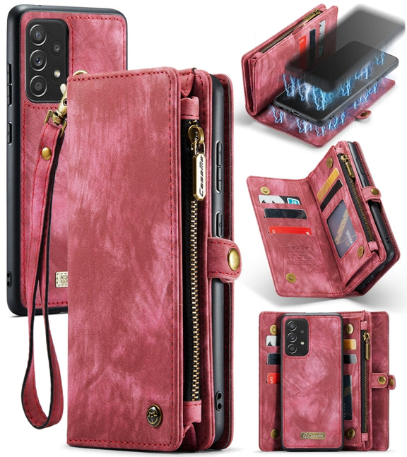 For Samsung Galaxy A52 5G / 4G CaseMe Detachable Multifunctional Horizontal Flip Leather Case, with Card Slot & Holder & Zipper Wallet & Photo Frame(Red)