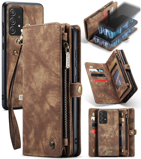 For Samsung Galaxy A52 5G / 4G CaseMe Detachable Multifunctional Horizontal Flip Leather Case, with Card Slot & Holder & Zipper Wallet & Photo Frame(Brown)