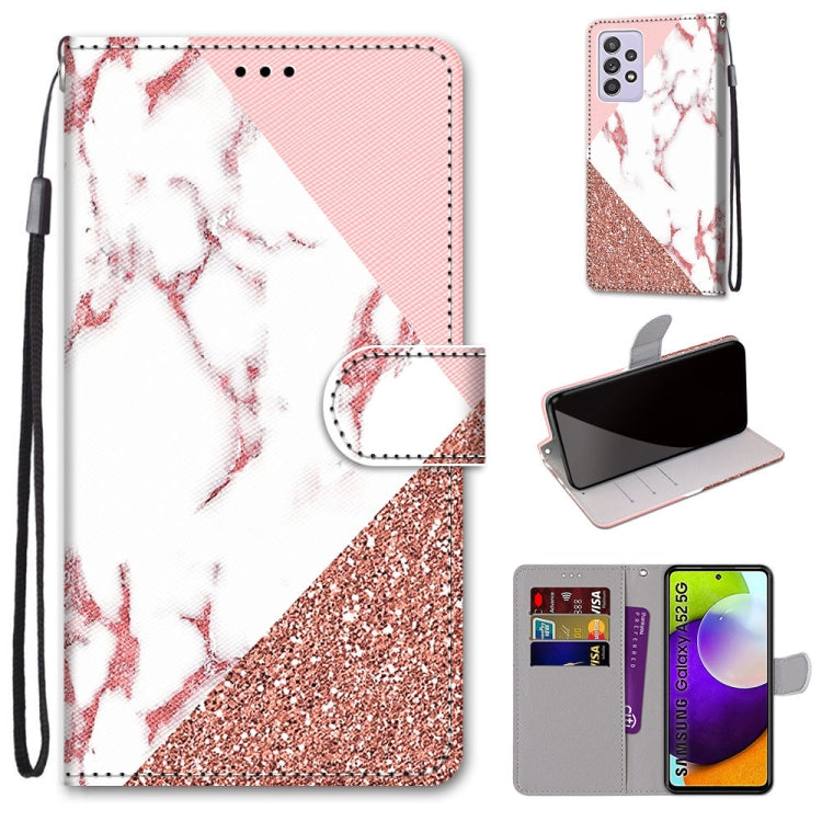 For Samsung Galaxy A52 5G Coloured Drawing Cross Texture Horizontal Flip PU Leather Case with Holder & Card Slots & Wallet & Lanyard(Pink Stone Texture) - Galaxy Phone Cases by PMC TechLife | Online Shopping South Africa | PMC TechLife
