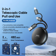 Remax RC-182i 2A 2 In 1 8 Pin + Micro USB Creation Series Telescopic Charging Data Cable, Length: 90cm(White)