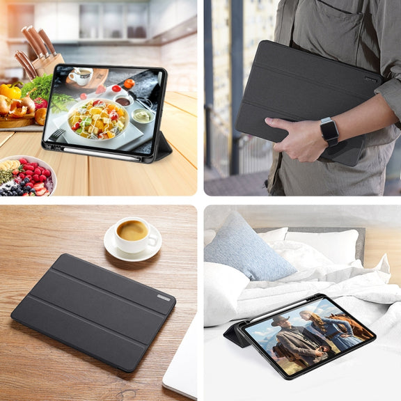 For iPad Pro 11 2022 / 2021 / 2020 DUX DUCIS Domo Series Horizontal Flip Magnetic TPU + PU Leather Tablet Case with Three-folding Holder & Pen Slot & Sleep / Wake-up Function(Black)