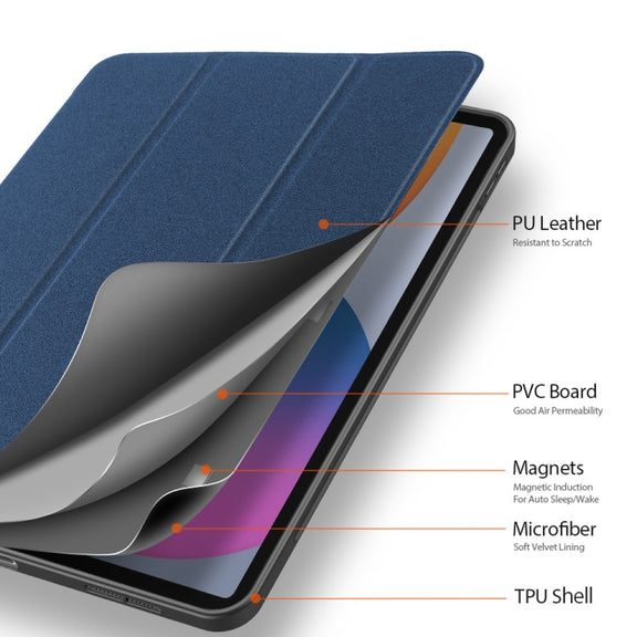 For iPad Pro 11 2022 / 2021 / 2020 DUX DUCIS Domo Series Horizontal Flip Magnetic TPU + PU Leather Tablet Case with Three-folding Holder & Pen Slot & Sleep / Wake-up Function(Blue)