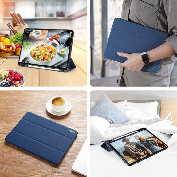 For iPad Pro 11 2022 / 2021 / 2020 DUX DUCIS Domo Series Horizontal Flip Magnetic TPU + PU Leather Tablet Case with Three-folding Holder & Pen Slot & Sleep / Wake-up Function(Blue)