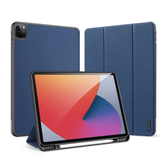 For iPad Pro 12.9 2022 / 2021 / 2020 DUX DUCIS Domo Series Horizontal Flip Magnetic TPU + PU Leather Tablet Case with Three-folding Holder & Pen Slot & Sleep / Wake-up Function(Blue)