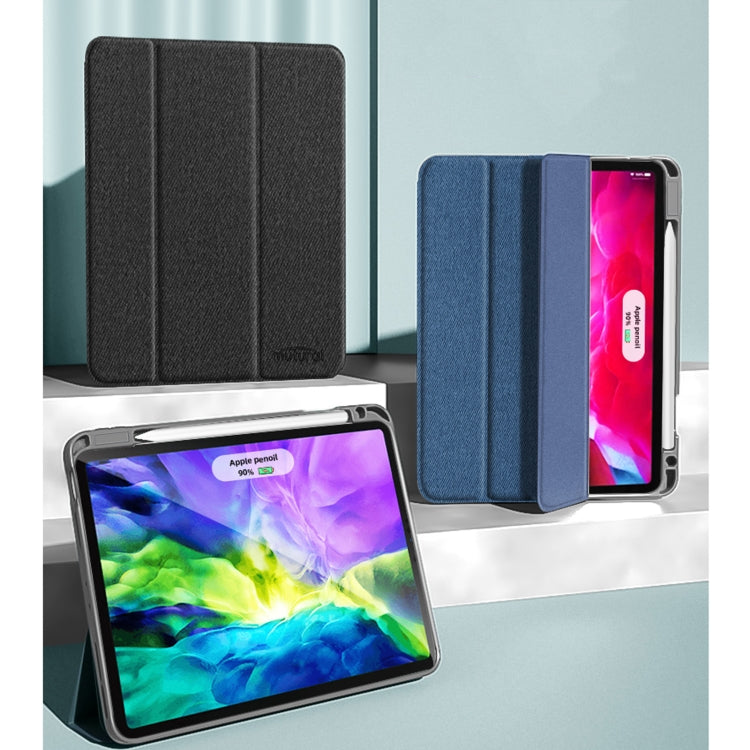 For iPad Pro 11 2022 / 2021 / 2020 Mutural YASHI Series TPU + PU Cloth Pattern Texture Horizontal Flip Leather Tablet Case with Three-folding Holder & Pen Slot & Wake-up / Sleep Function(Blue)