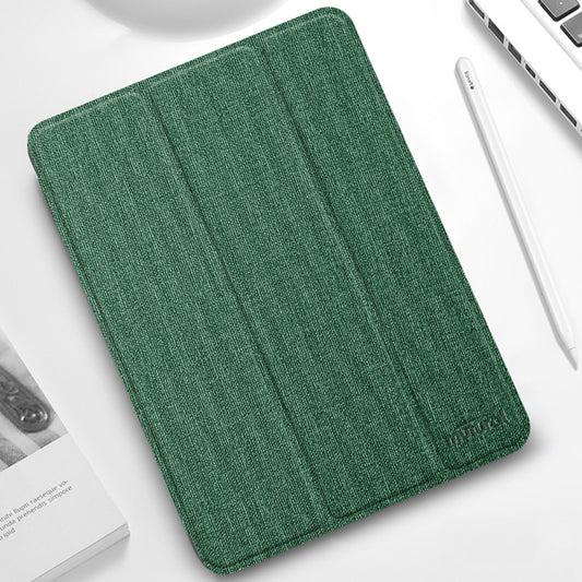 For iPad Pro 12.9 2022 / 2021 / 2020 Mutural YASHI Series TPU + PU Cloth Pattern Texture Horizontal Flip Leather Tablet Case with Three-folding Holder & Pen Slot & Wake-up / Sleep Function(Green) - free shipping - PMC Jewellery - Order now!