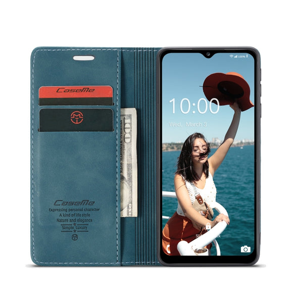 For Samsung Galaxy A12 CaseMe 013 Multifunctional Horizontal Flip Leather Case with Holder & Card Slot & Wallet(Blue)