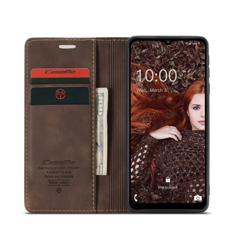 For Samsung Galaxy A12 CaseMe 013 Multifunctional Horizontal Flip Leather Case with Holder & Card Slot & Wallet(Coffee)