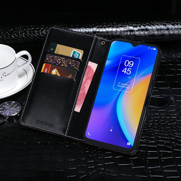 For TCL 20 SE idewei Crocodile Texture Horizontal Flip Leather Case with Holder & Card Slots & Wallet(Dark Brown)