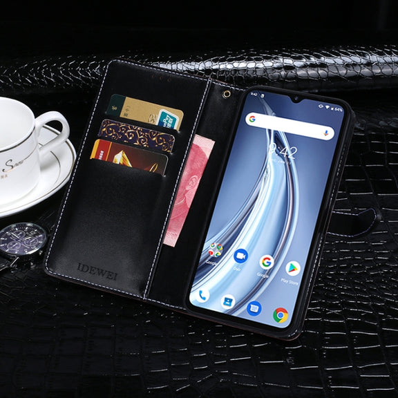For Umidigi A9 idewei Crocodile Texture Horizontal Flip Leather Case with Holder & Card Slots & Wallet(Dark Brown)