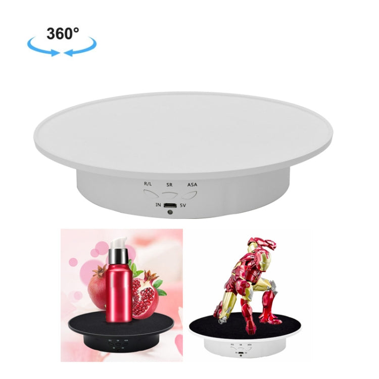 20cm USB Electric Rotating Turntable Display Stand Video Shooting Props Turntable for Photography, Load: 8kg(White Base White Velvet) - free shipping - PMC Jewellery - Order now!