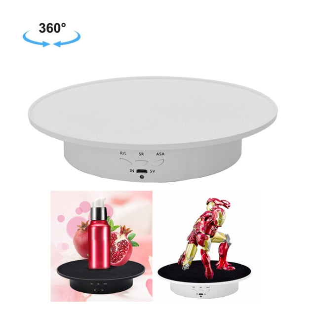 20cm USB Electric Rotating Turntable Display Stand Video Shooting Props Turntable for Photography, Load: 8kg(White Base White Velvet)
