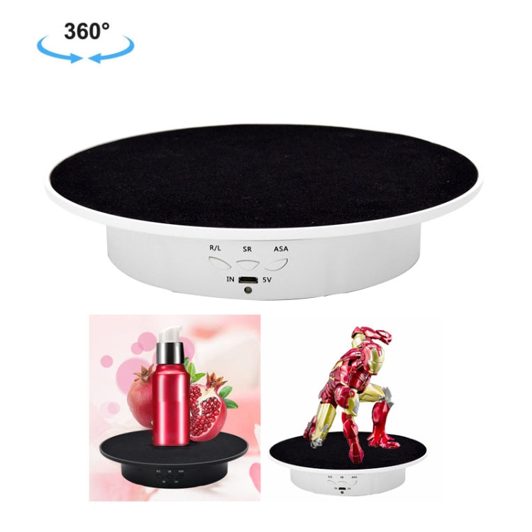 20cm USB Electric Rotating Turntable Display Stand Video Shooting Props Turntable for Photography, Load: 8kg(White Base Black Velvet) - free shipping - PMC Jewellery - Order now!