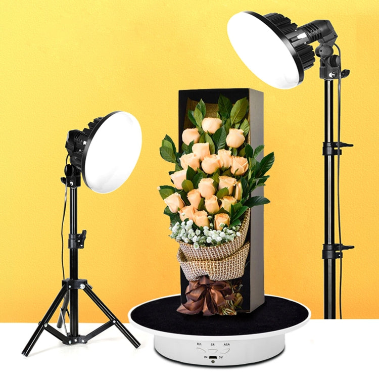 20cm USB Electric Rotating Turntable Display Stand Video Shooting Props Turntable for Photography, Load: 8kg(White Base White Velvet)
