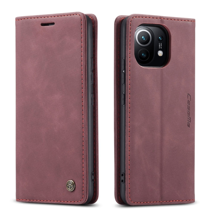For Xiaomi Mi 11 CaseMe 013 Multifunctional Horizontal Flip Leather Case with Holder & Card Slot & Wallet(Wine Red)