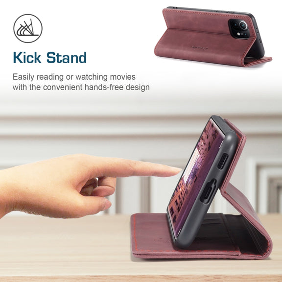 For Xiaomi Mi 11 CaseMe 013 Multifunctional Horizontal Flip Leather Case with Holder & Card Slot & Wallet(Wine Red)