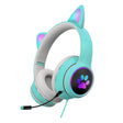 AKZ-022 USB + 3.5mm Port Cat Ear Design Foldable LED Headset with Mic(Light Blue) - Multimedia Headset by PMC Jewellery | Online Shopping South Africa | PMC Jewellery | Buy Now Pay Later Mobicred