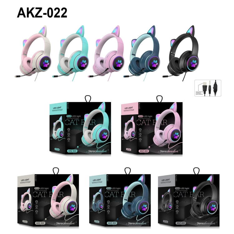 AKZ-022 USB + 3.5mm Port Cat Ear Design Foldable LED Headset with Mic(Dark Blue)