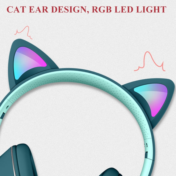 AKZ-022 USB + 3.5mm Port Cat Ear Design Foldable LED Headset with Mic(Black)