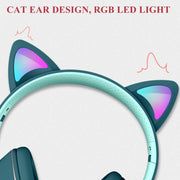 AKZ-022 USB + 3.5mm Port Cat Ear Design Foldable LED Headset with Mic(Light Blue)