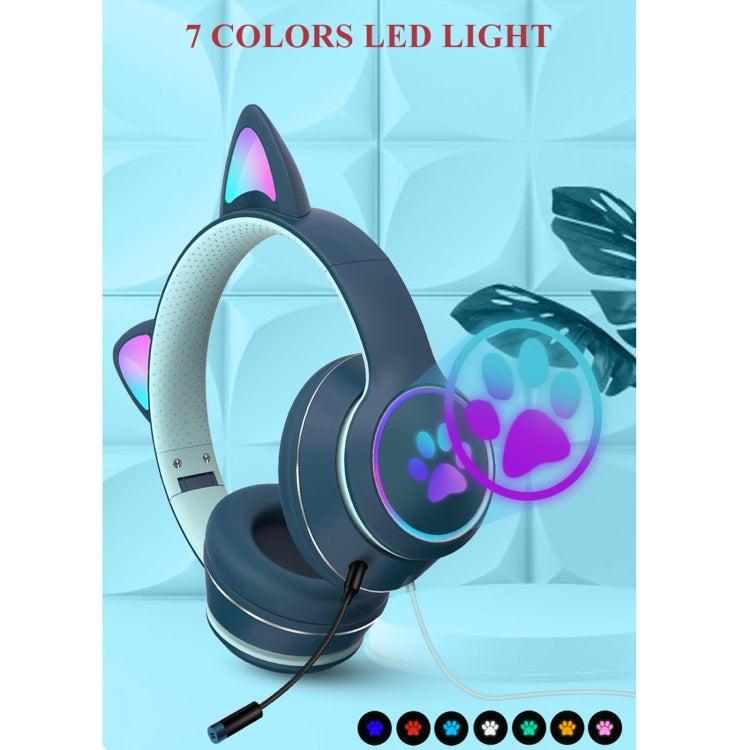 AKZ-022 USB + 3.5mm Port Cat Ear Design Foldable LED Headset with Mic(Pink) - free shipping - PMC Jewellery - Order now!