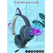 AKZ-022 USB + 3.5mm Port Cat Ear Design Foldable LED Headset with Mic(Black)