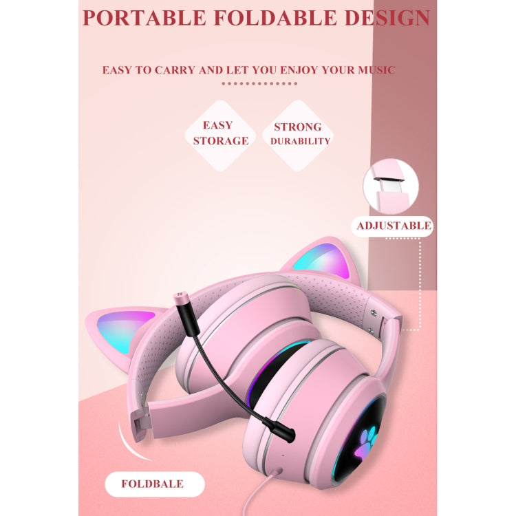 AKZ-022 USB + 3.5mm Port Cat Ear Design Foldable LED Headset with Mic(Grey)