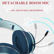 AKZ-022 USB + 3.5mm Port Cat Ear Design Foldable LED Headset with Mic(Light Blue)