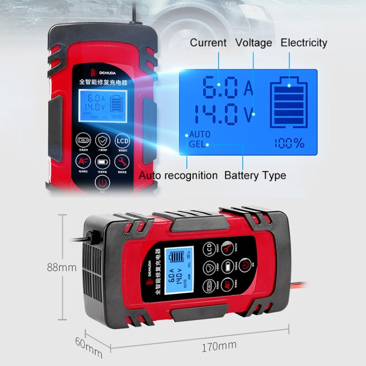 DEMUDA DC-80 Car Battery Charger 12V/24V Intelligent Pulse Repair Type Lead-acid Battery, Plug Type:US Plug(Red) - free shipping - PMC TechLife - Order now!
