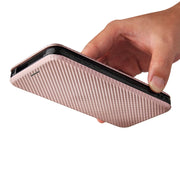 For Blackview BV6300 Pro Carbon Fiber Texture Horizontal Flip TPU + PC + PU Leather Case with Card Slot(Pink)