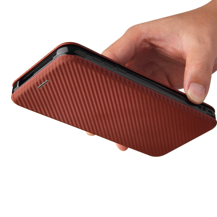 For Blackview BV6300 Pro Carbon Fiber Texture Horizontal Flip TPU + PC + PU Leather Case with Card Slot(Brown)