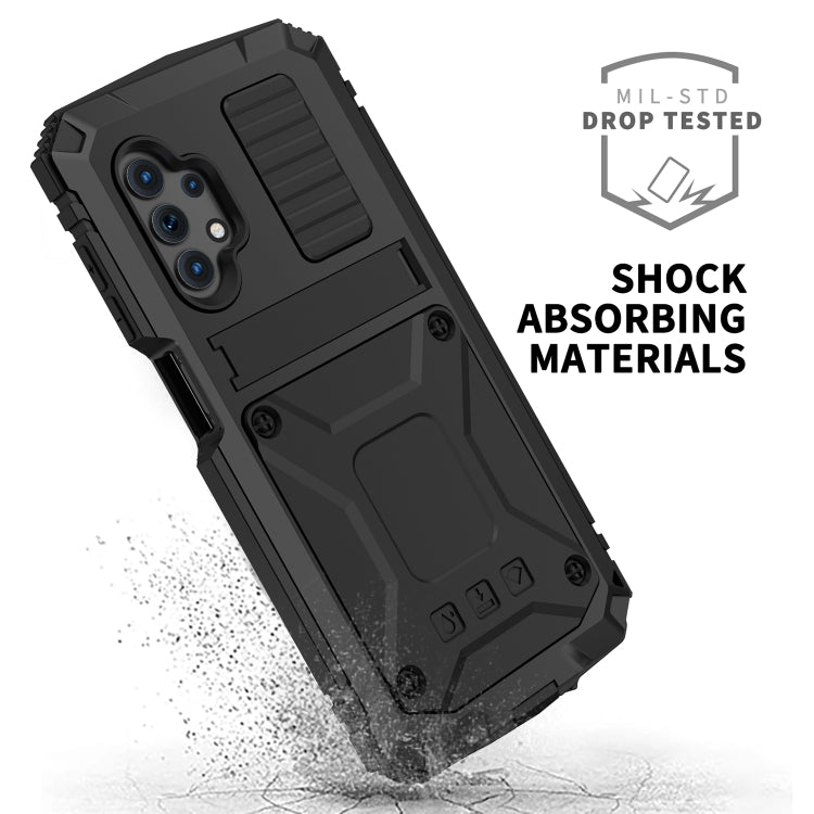 For Samsung Galaxy A32 5G / M32 5G R-JUST Water-resistant Shockproof Dustproof Metal + Silicone Protective Case with Holder(Black)
