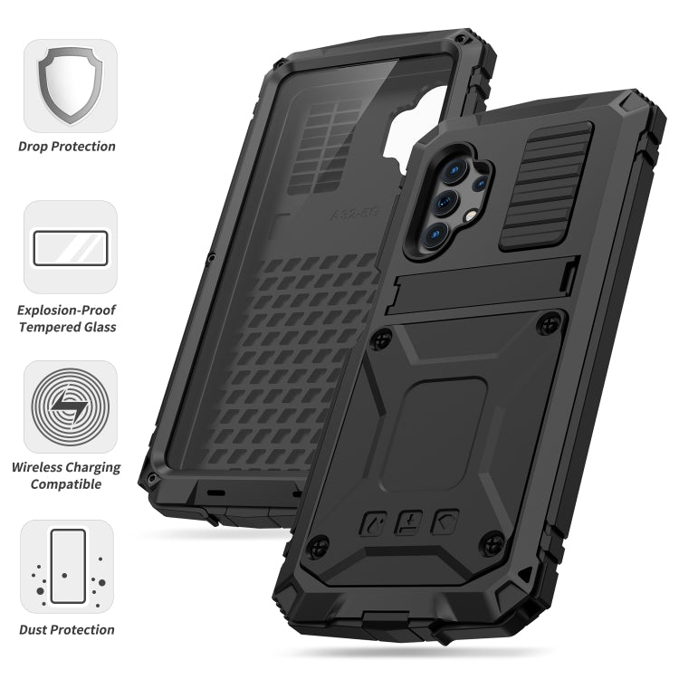 For Samsung Galaxy A32 5G / M32 5G R-JUST Waterproof Shockproof Dustproof Metal + Silicone Protective Case with Holder(Black) - Galaxy Phone Cases by R-JUST | Online Shopping South Africa | PMC TechLife | Buy Now Pay Later Mobicred