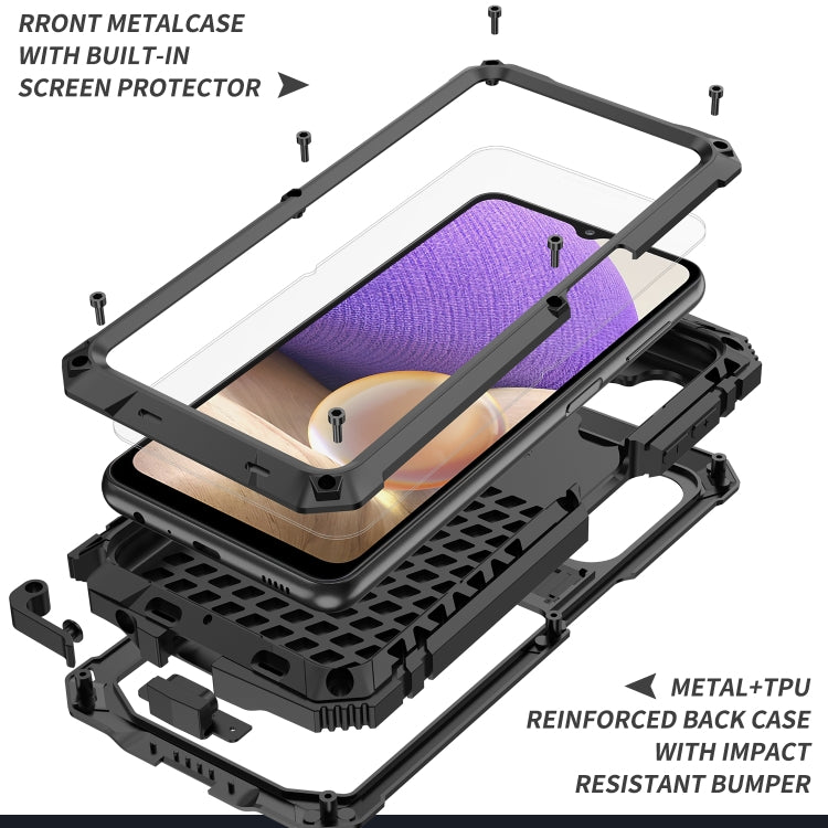 For Samsung Galaxy A32 5G / M32 5G R-JUST Waterproof Shockproof Dustproof Metal + Silicone Protective Case with Holder(Black) - Galaxy Phone Cases by R-JUST | Online Shopping South Africa | PMC TechLife | Buy Now Pay Later Mobicred
