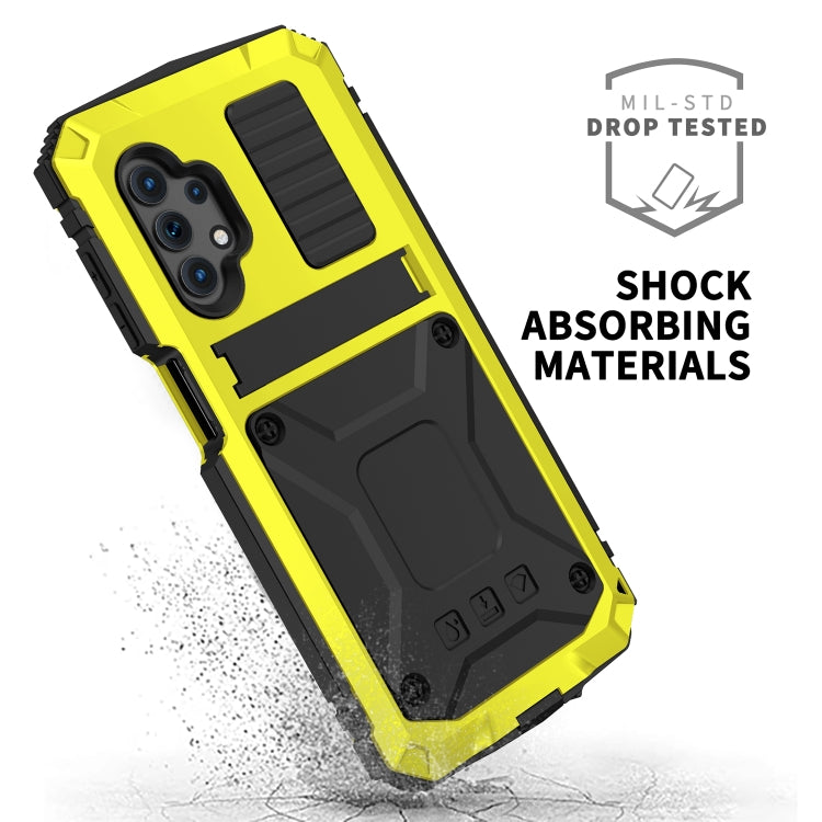 For Samsung Galaxy A32 5G / M32 5G R-JUST Waterproof Shockproof Dustproof Metal + Silicone Protective Case with Holder(Yellow) - Galaxy Phone Cases by R-JUST | Online Shopping South Africa | PMC TechLife