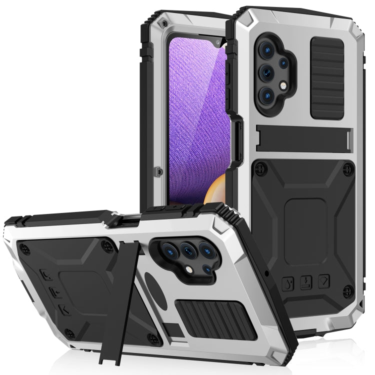 For Samsung Galaxy A32 5G / M32 5G R-JUST Waterproof Shockproof Dustproof Metal + Silicone Protective Case with Holder(Silver) - Galaxy Phone Cases by R-JUST | Online Shopping South Africa | PMC TechLife | Buy Now Pay Later Mobicred
