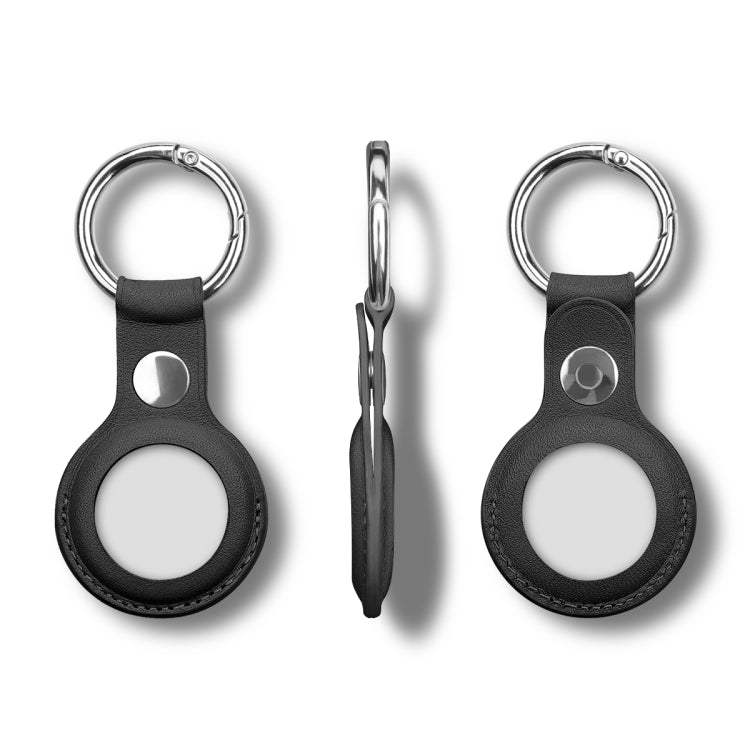 Anti-scratch Top-layer Cowhide Leather Case Cover with Switchable Keychain Ring for AirTag(Black) - Key Chain Series by PMc TechLife | Online Shopping South Africa | PMc TechLife | Buy Now Pay Later Mobicred