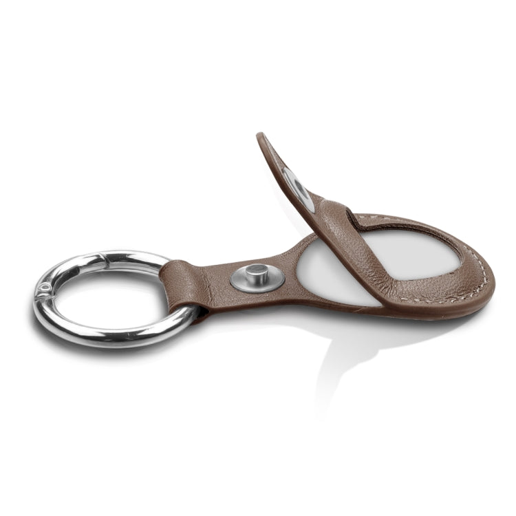 Anti-scratch Top-layer Cowhide Leather Case Cover with Switchable Keychain Ring for AirTag(Grey) - Key Chain Series by PMc TechLife | Online Shopping South Africa | PMc TechLife | Buy Now Pay Later Mobicred