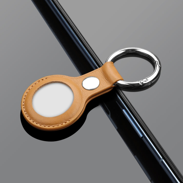 Anti-scratch Top-layer Cowhide Leather Case Cover with Switchable Keychain Ring for AirTag(Light Brown) - Key Chain Series by PMc TechLife | Online Shopping South Africa | PMc TechLife | Buy Now Pay Later Mobicred