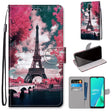 For OPPO A9 (2020) / A5 (2020) / A11X / A11 Coloured Drawing Cross Texture Horizontal Flip PU Leather Case with Holder & Card Slots & Wallet & Lanyard(Pink Flower Tower Bridge) - OPPO Cases by PMC TechLife | Online Shopping South Africa | PMC TechLife